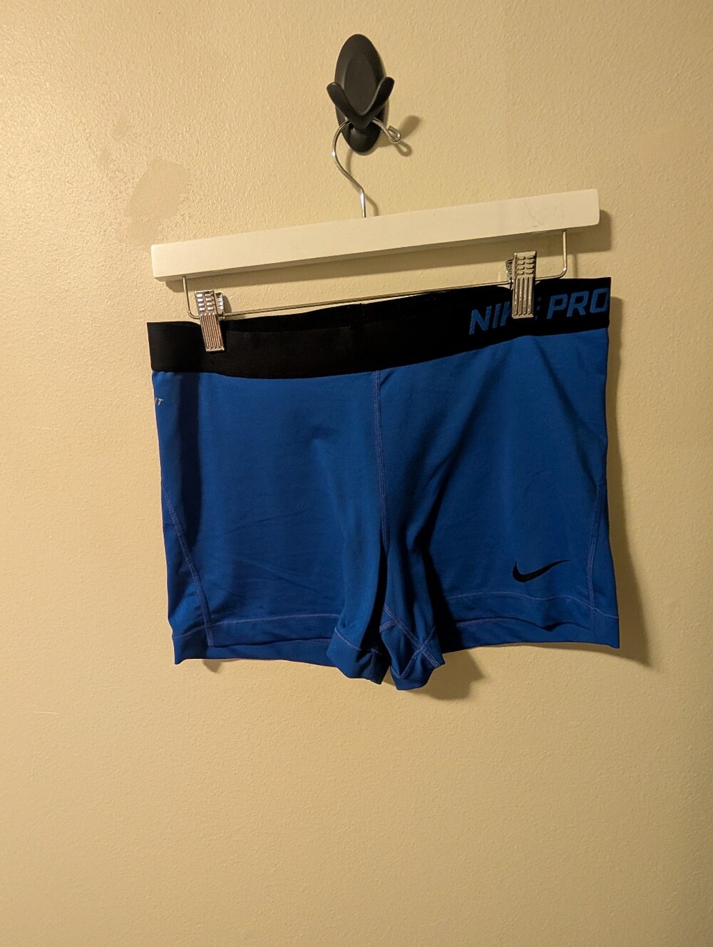 Nike Pro Women's Royal Blue Compression Spandex Shorts with Black Waistband XL
